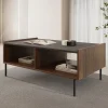 Tavolino da salotto 97x60 cm 2 vani a giorno piano effetto marmo nero noce Caliva