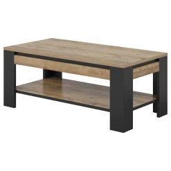 Tavolino da salotto 120x60 cm moderno rovere rustico nero Ilyssa