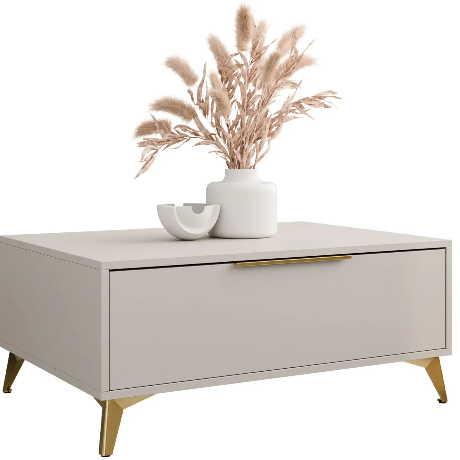 Tavolino da salotto 104x45cm 2 cassetti a frontale unico beige Miriam