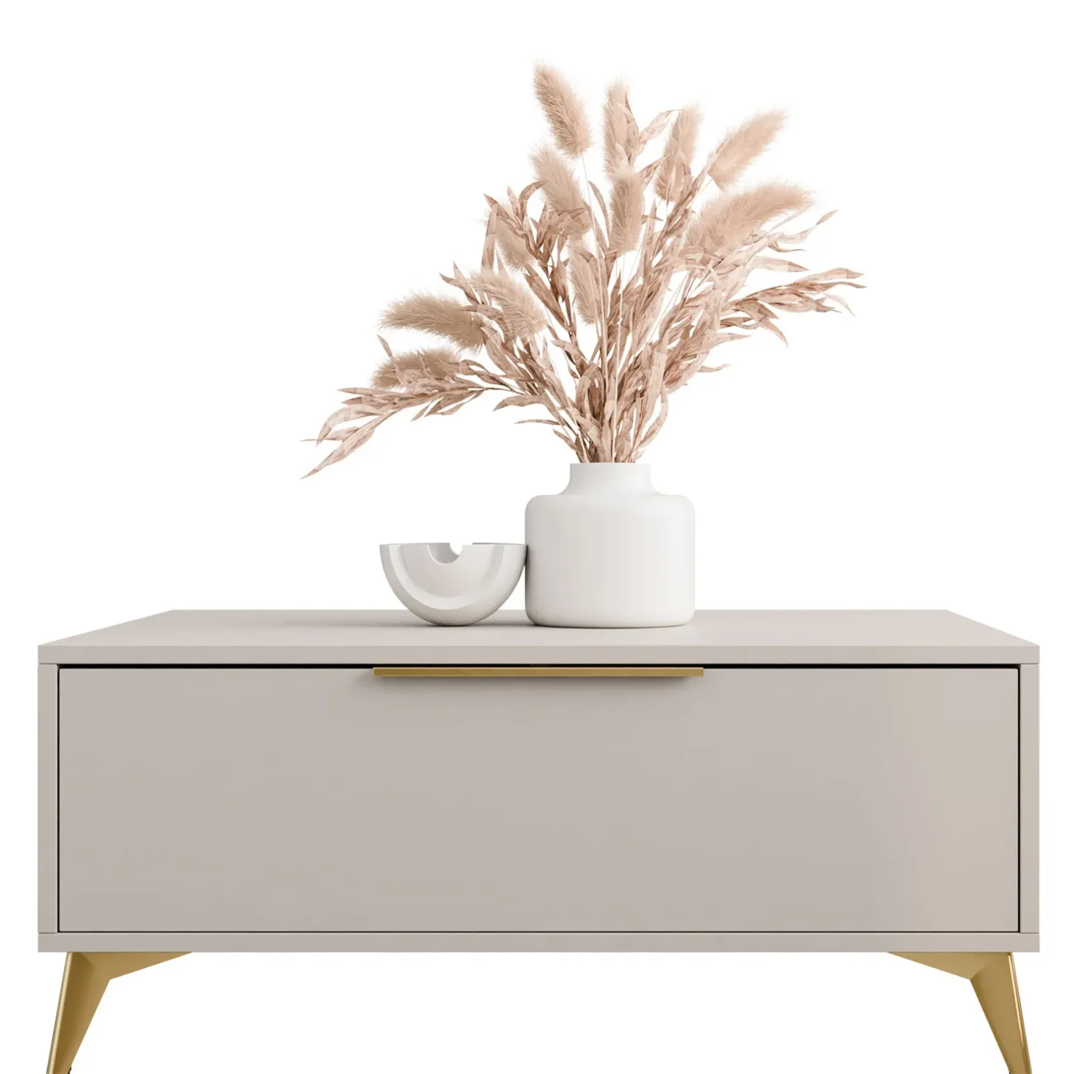 Tavolino da salotto 104x45cm 2 cassetti a frontale unico beige Miriam