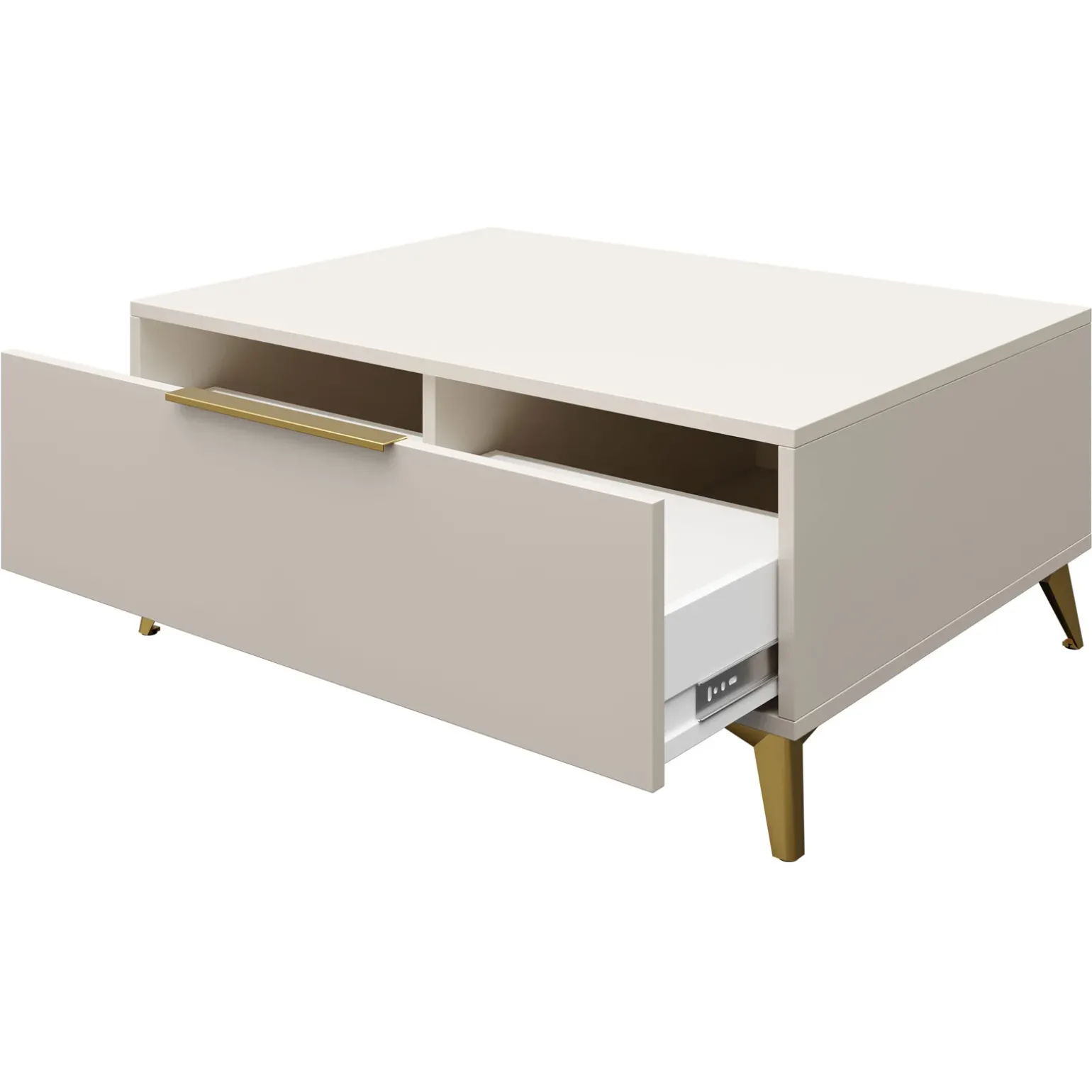 Tavolino da salotto 104x45cm 2 cassetti a frontale unico beige Miriam