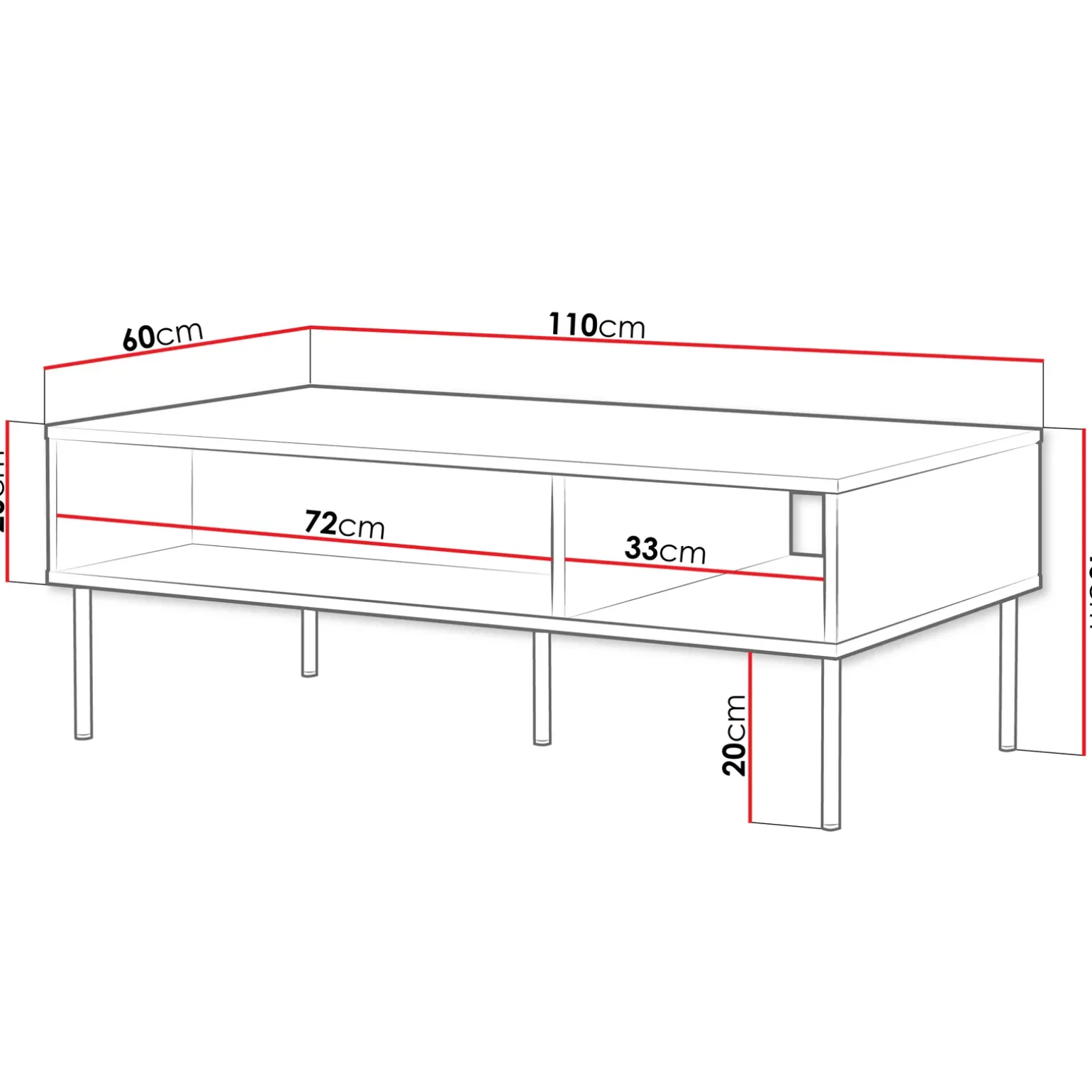 Tavolino da salotto 110x40cm 2 vani bianco opaco Stark