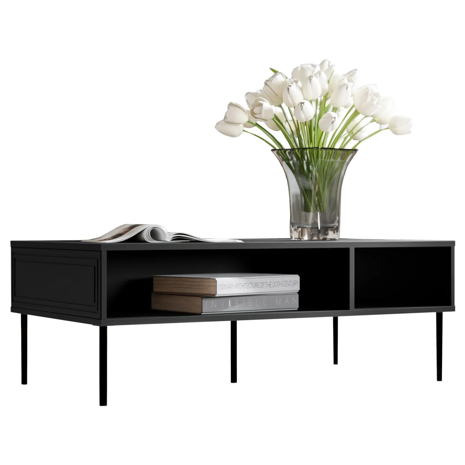 Tavolino da salotto 110x40cm 2 vani nero opaco Stark