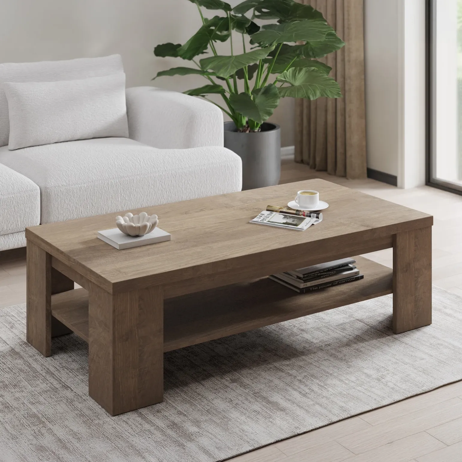 Tavolino da salotto 130x67cm 1 ripiano moderno noce Islen