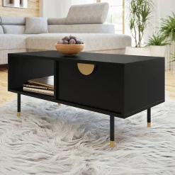 Tavolino da salotto 100x45cm 1 anta moderno nero Oriana