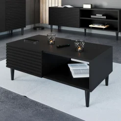 Tavolino da salotto 100x52cm 2 ante moderno nero Flippo
