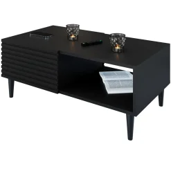 Tavolino da salotto 100x52cm 2 ante moderno nero Flippo