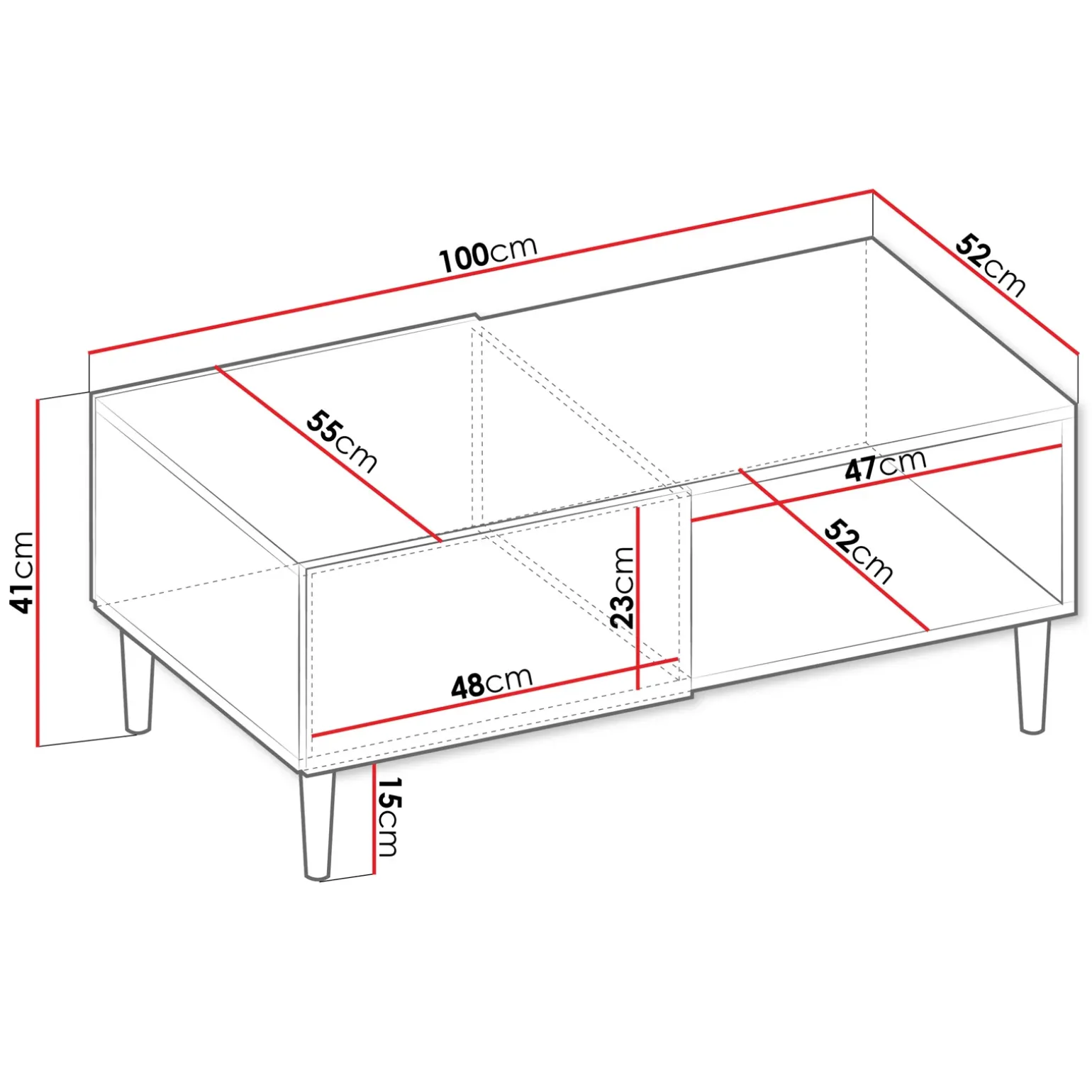 Tavolino da salotto 100x52cm 2 ante moderno nero Flippo