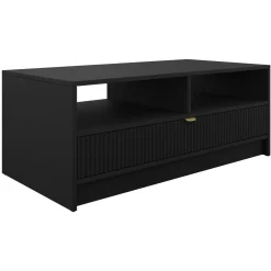 Tavolino da salotto 100x50cm con cassetto cannettato nero Athena