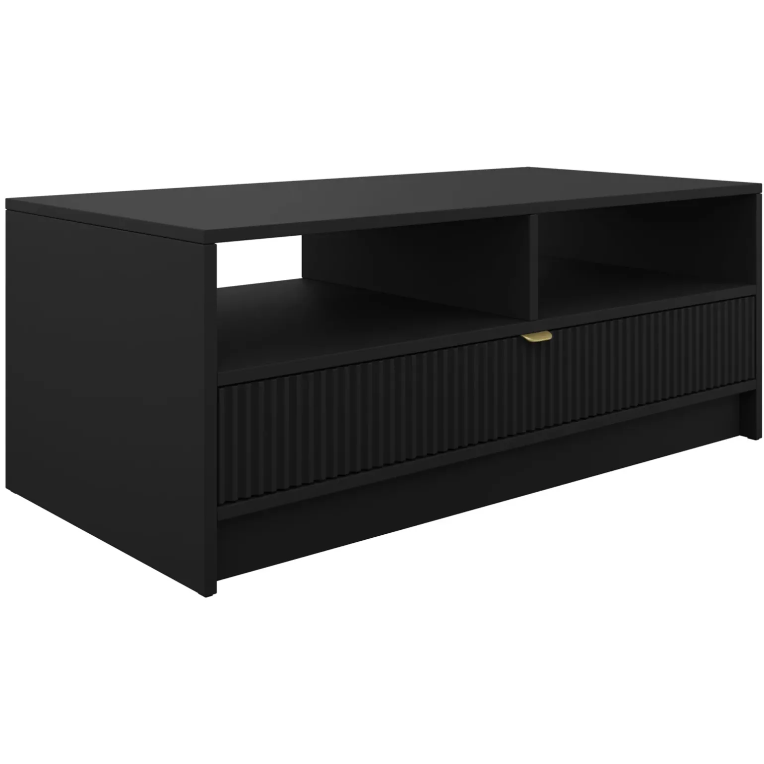 Tavolino da salotto 100x50cm con cassetto cannettato nero Athena