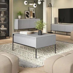 Tavolino da salotto 100x50cm cannettato grigio nero Camelia
