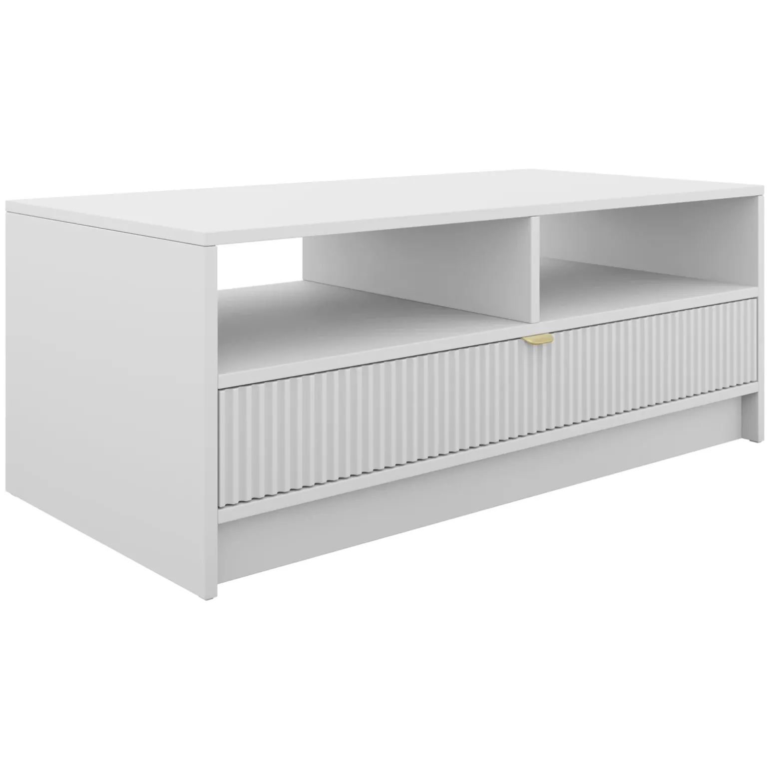 Tavolino da salotto 100x50cm con cassetto cannettato bianco Athena
