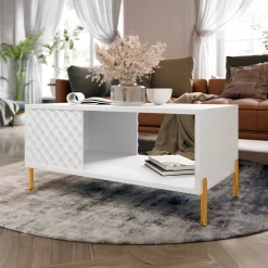 Tavolino da salotto 92x43cm con frontali decorati bianco Amsterdam