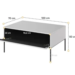 Tavolino da salotto 100x50cm cannettato bianco opaco nero Camelia