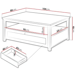 Tavolino da salotto 104x80cm con cassetto bianco rovere Relaxio
