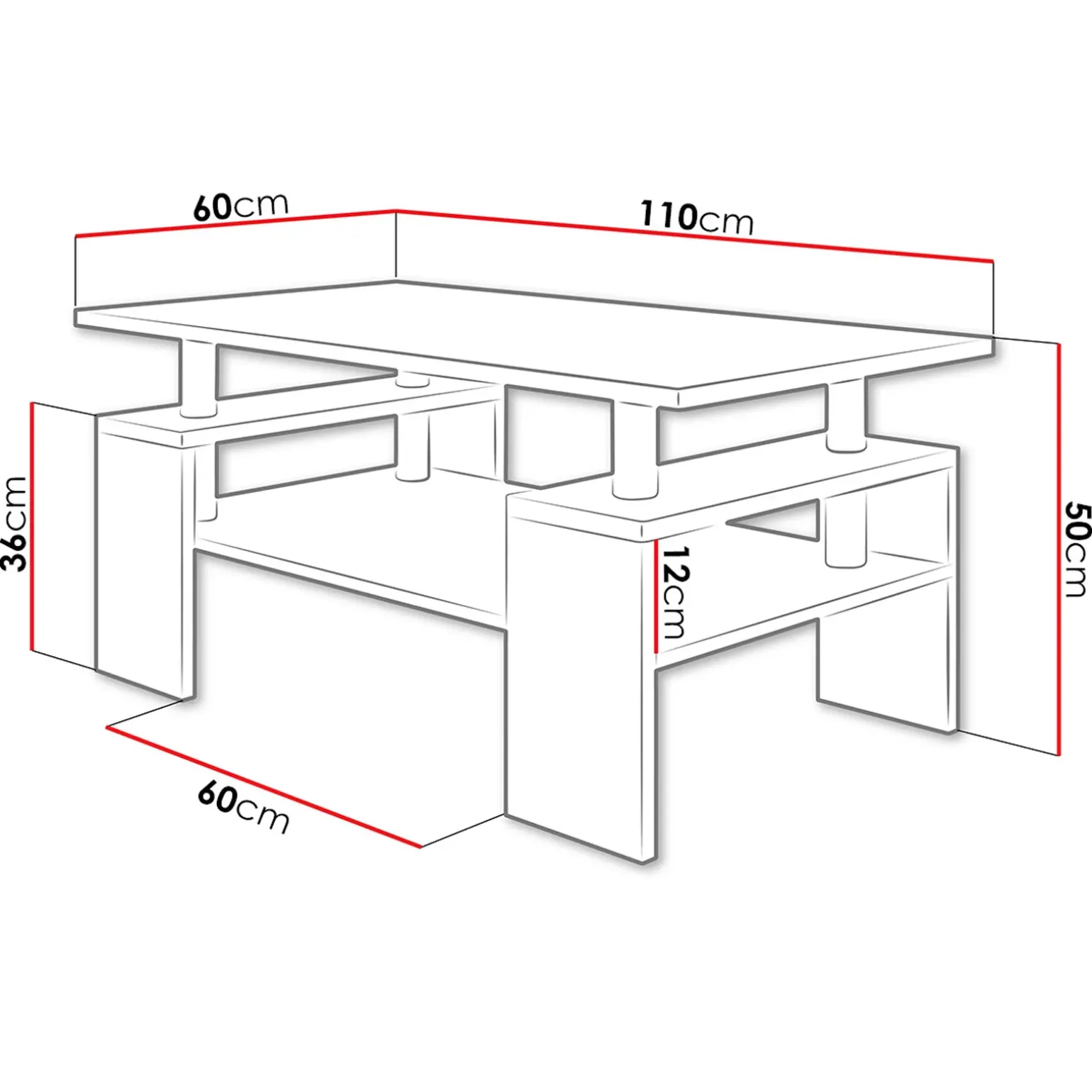 Tavolino da salotto 110x60cm design moderno bianco Thalena