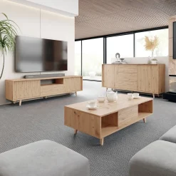Tavolino da salotto 120x60cm design cannettato rovere Branch