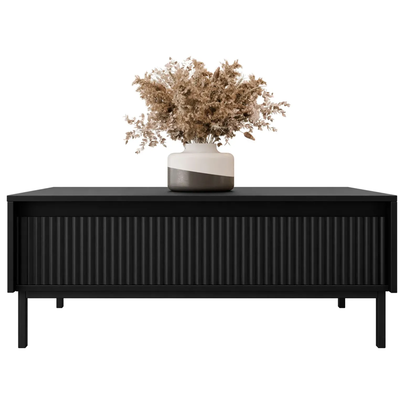 Tavolino da salotto 100x50cm design cannettato nero Strike