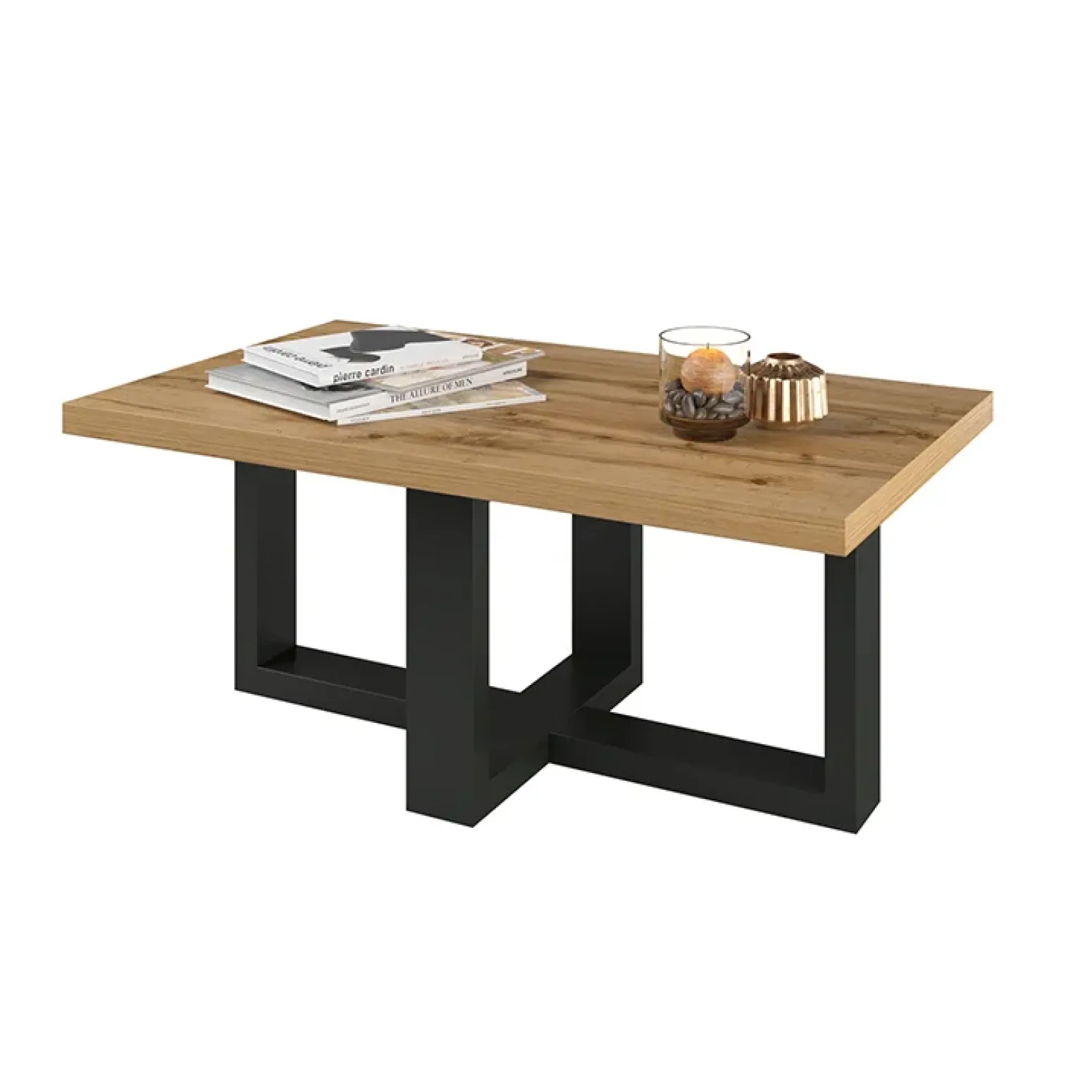 Tavolino da salotto 102x60cm industrial rovere nero opaco Lines