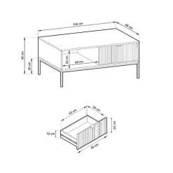 Tavolino da salotto 104x46cm moderno con cassetto cannettato verde Alisa