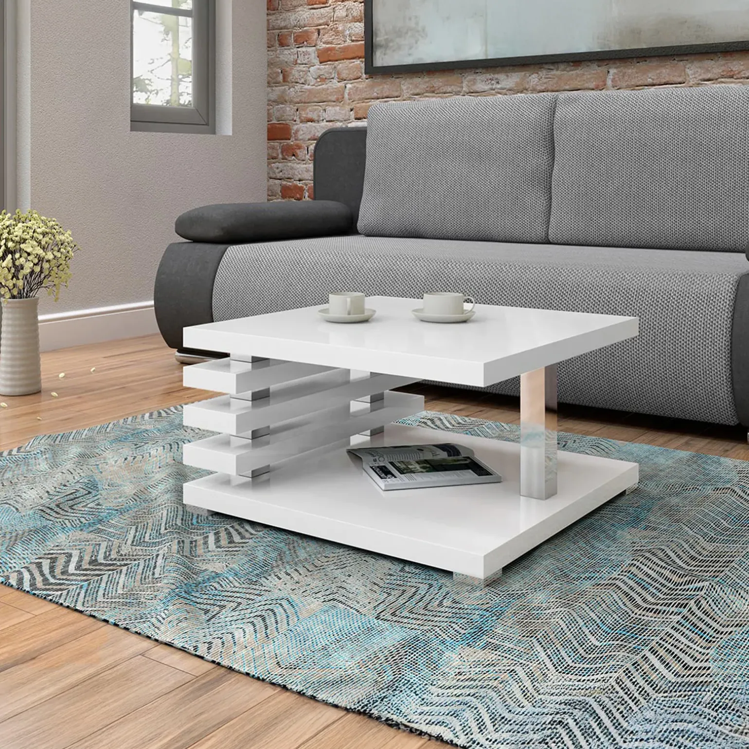 Tavolino da salotto 60x60cm moderno bianco lucido Zaphira