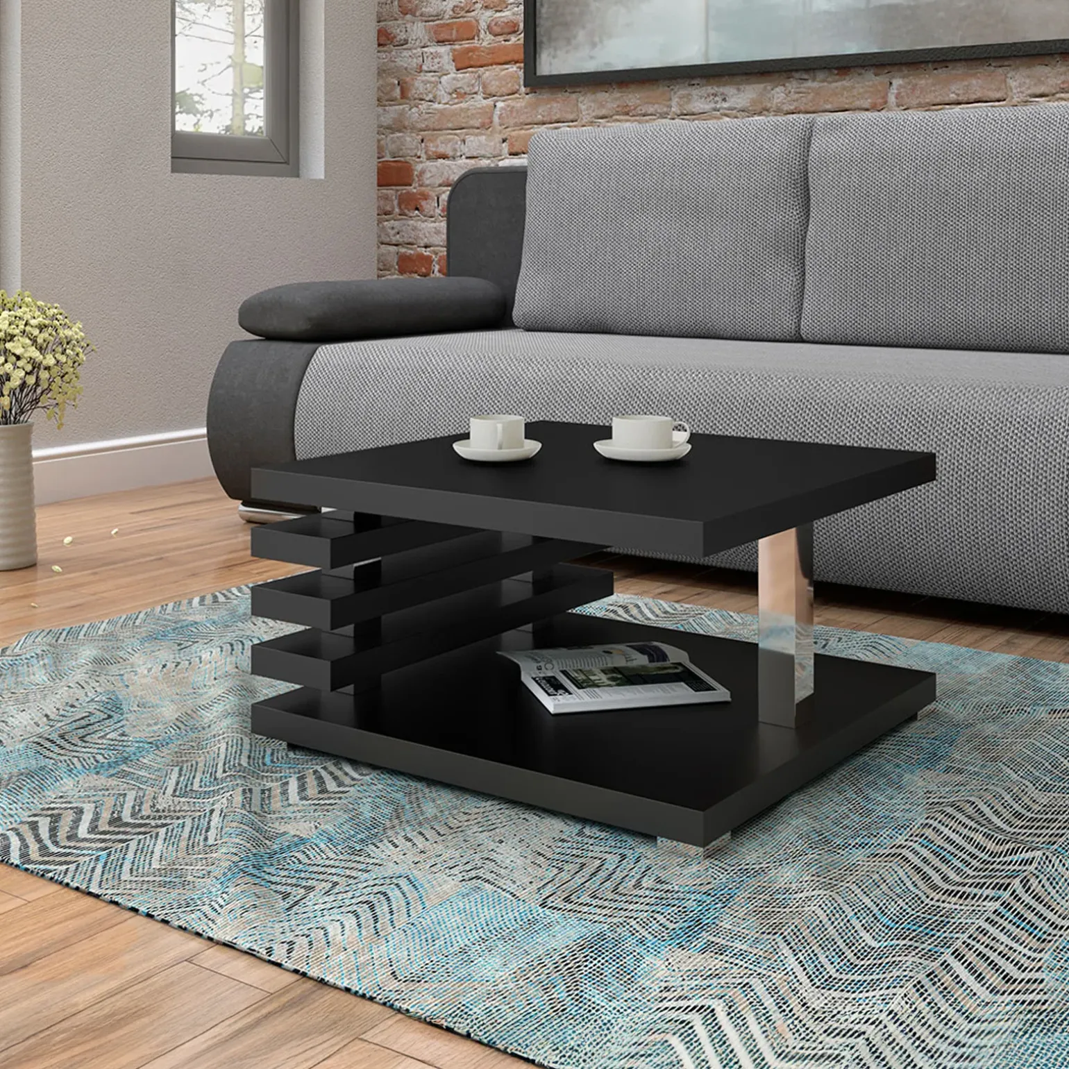 Tavolino da salotto 60x60cm moderno nero opaco Zaphira