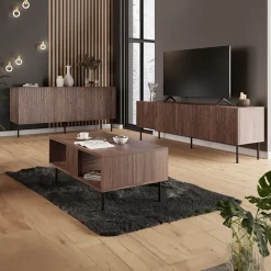 Tavolino da salotto 100x46cm noce scuro con frontali serigrafati Savanna