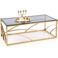Tavolino da salotto 120x60cm vetro acciaio cromato oro Cuvel Gold