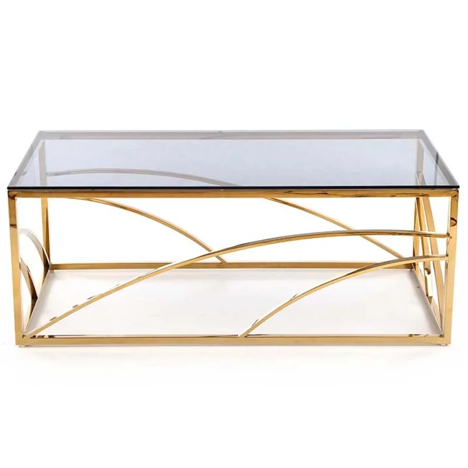 Tavolino da salotto 120x60cm vetro acciaio cromato oro Cuvel Gold