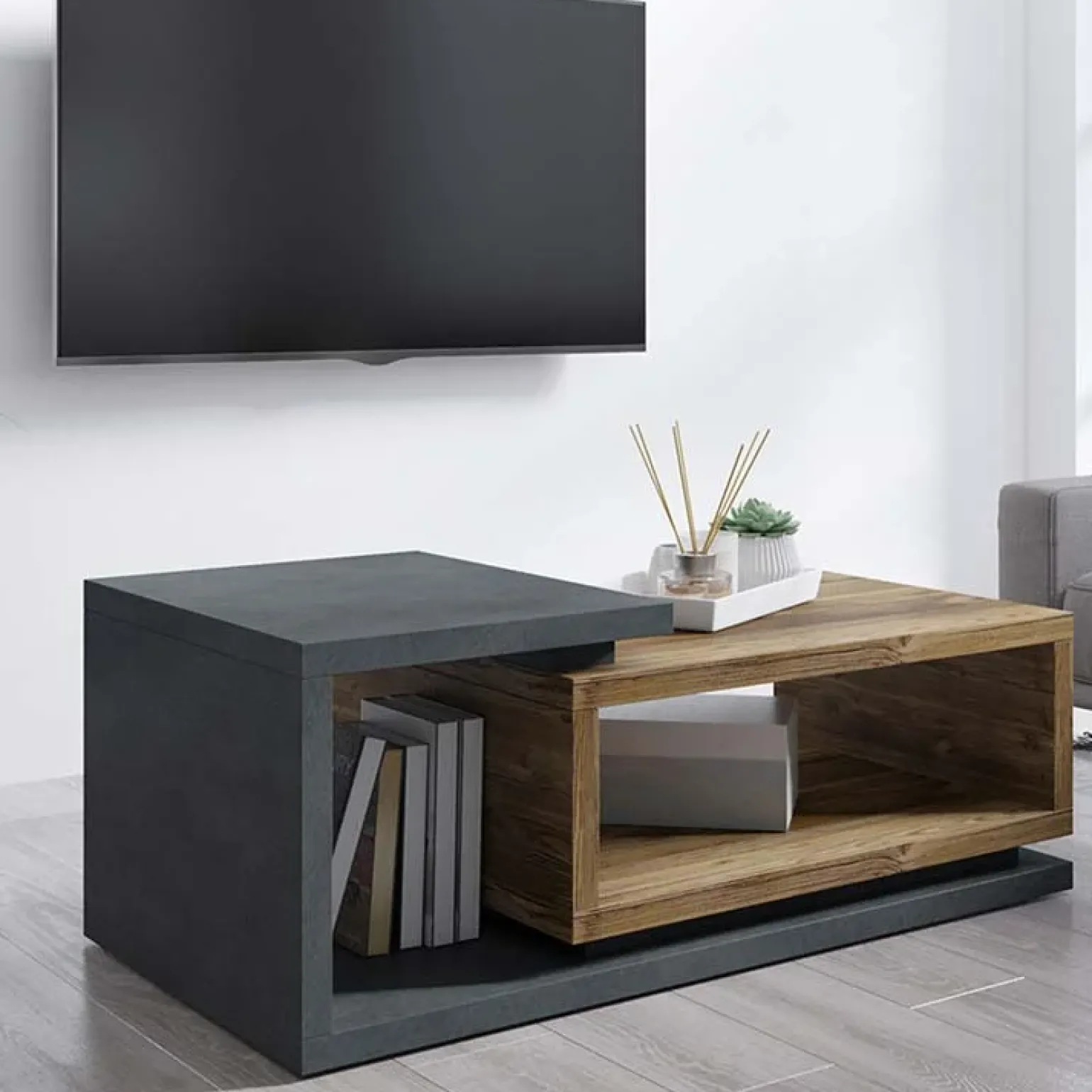 Tavolino da soggiorno 120x60cm design antracite noce Megan Gihome®