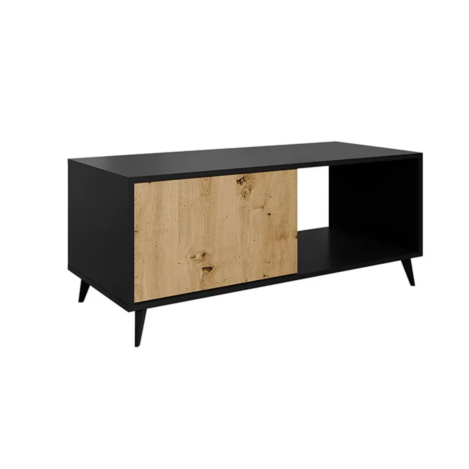 Tavolino da solotto 120x52cm 1 anta 2 vani rovere nero Hans