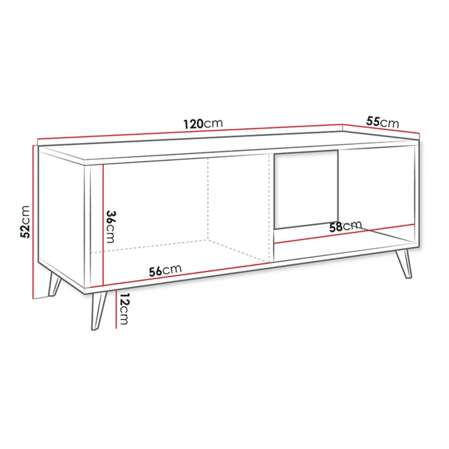 Tavolino da solotto 120x52cm 1 anta 2 vani rovere nero Hans