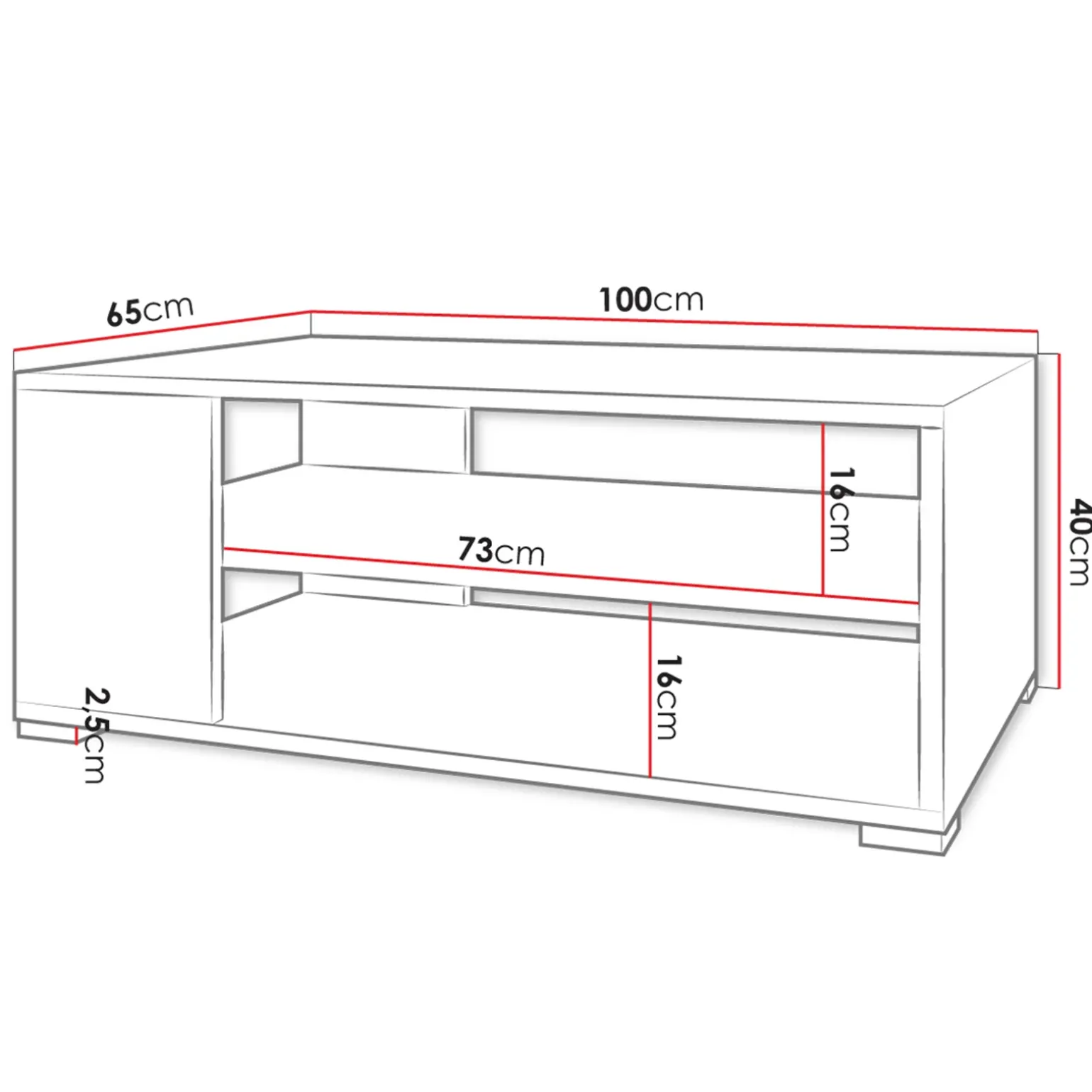 Tavolino salotto 100x65cm design moderno 2 ante bianco Pastello