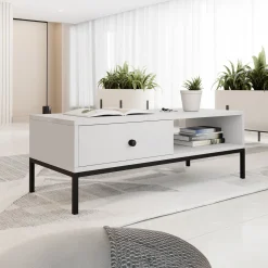 Tavolino salotto 90x50cm design moderno bianco Pollon
