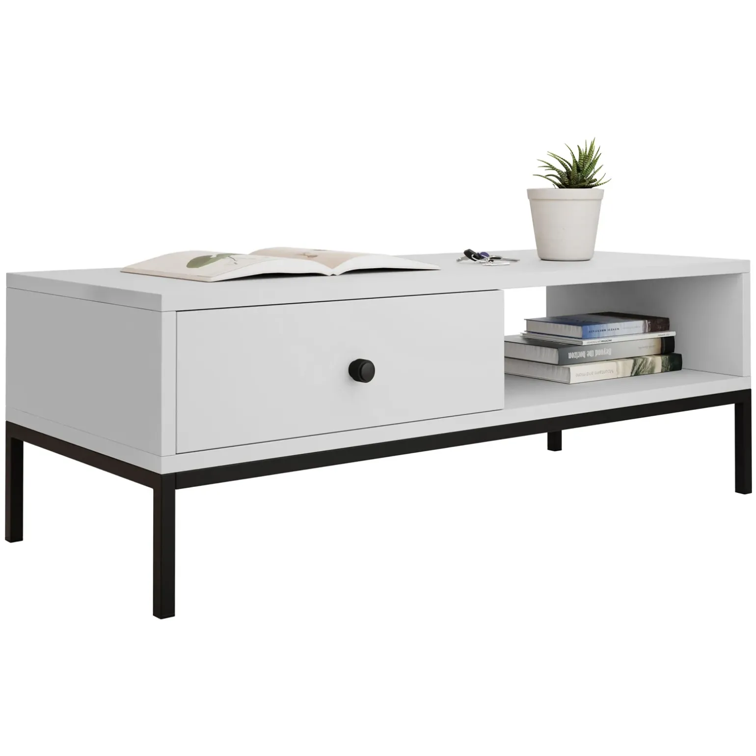 Tavolino salotto 90x50cm design moderno bianco Pollon