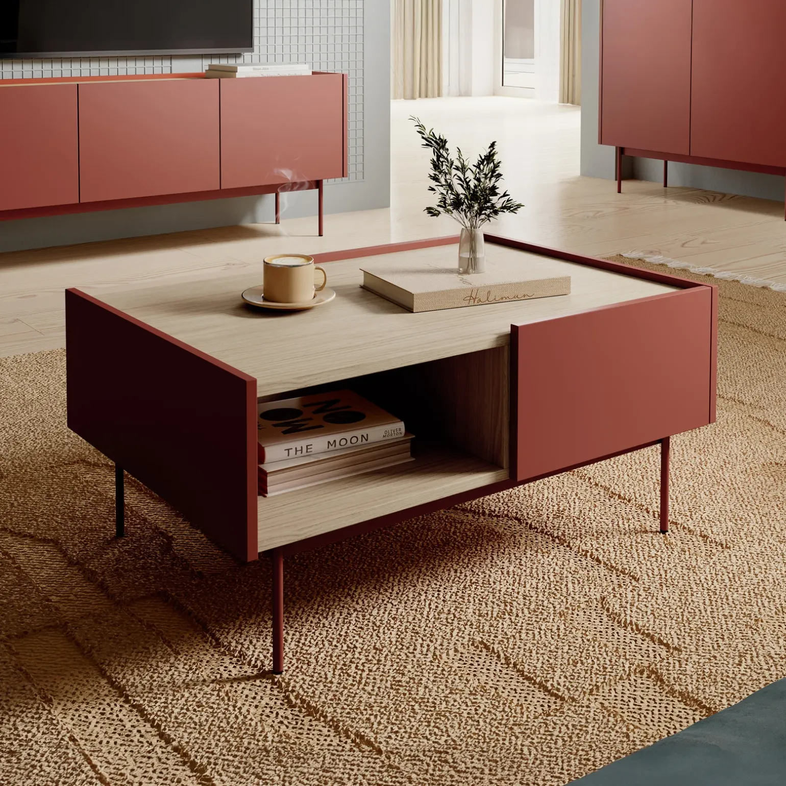 Tavolino salotto 97x65cm design moderno rosso Passion