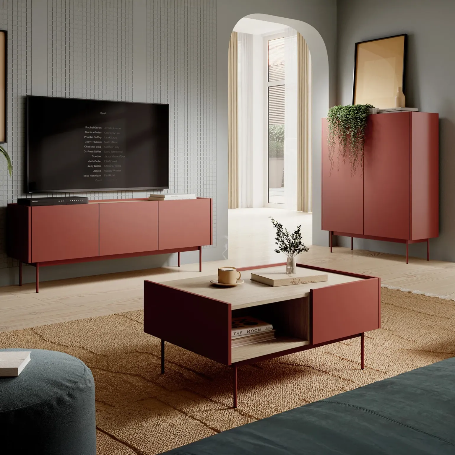 Tavolino salotto 97x65cm design moderno rosso Passion