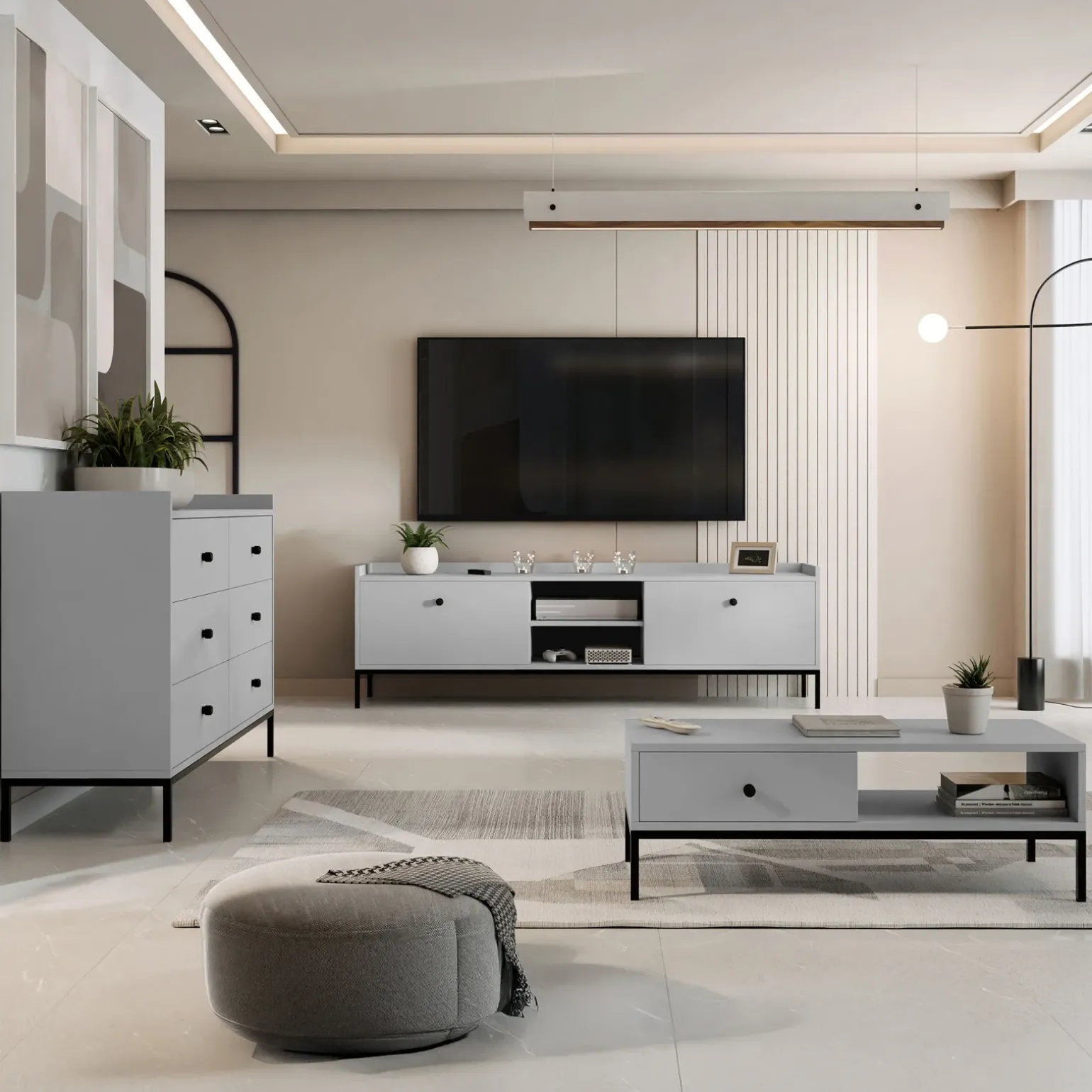 Tavolino salotto 90x50cm design moderno grigio Pollon