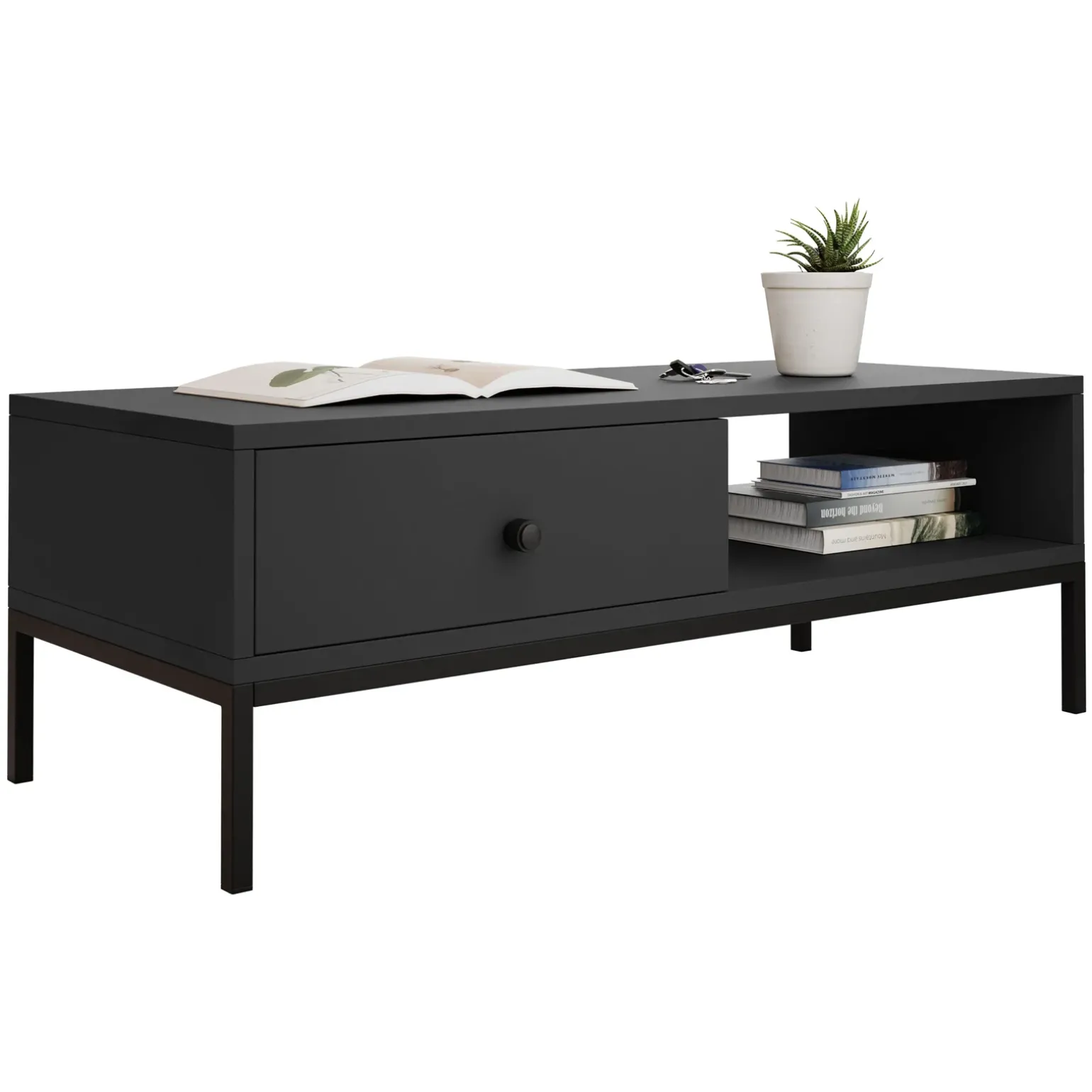 Tavolino salotto 90x50cm design moderno nero Pollon