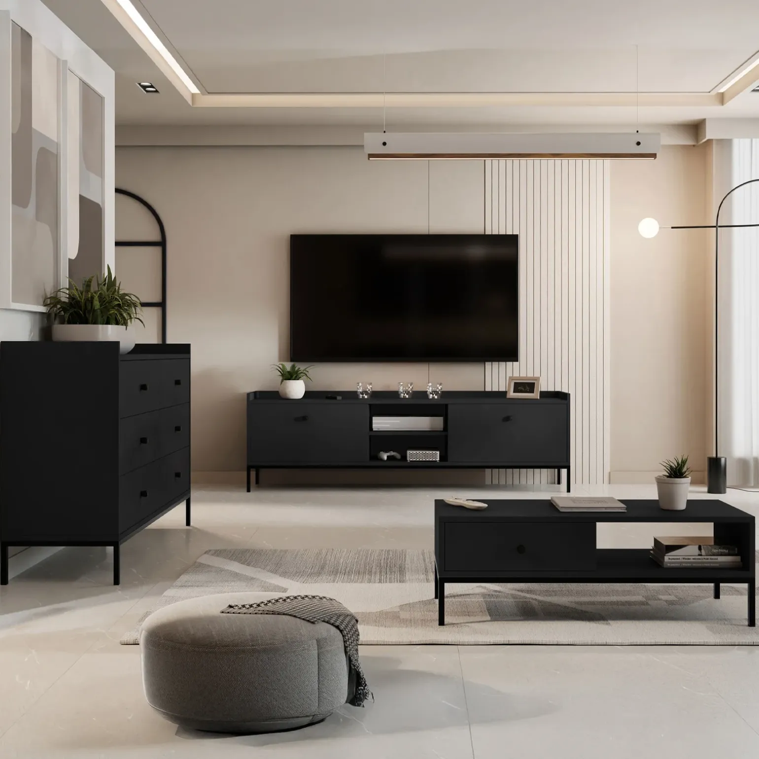 Tavolino salotto 90x50cm design moderno nero Pollon