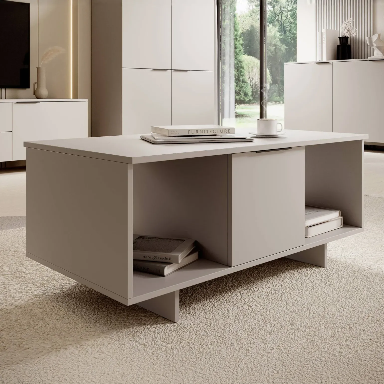 Tavolino soggiorno 100x55cm 2 ante grigio Stone
