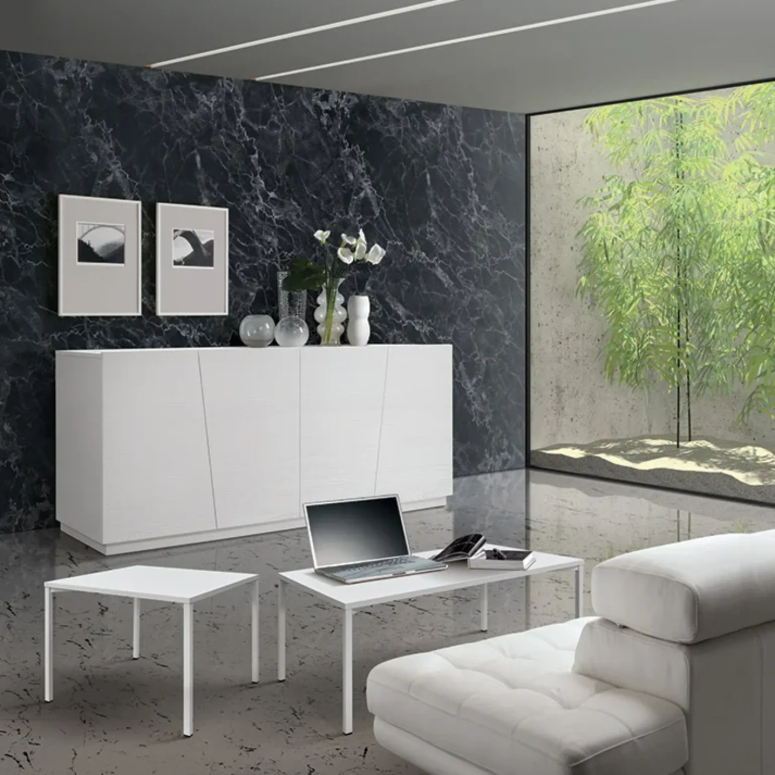 Tavolino 55x55 cm da salotto bianco frassino metallo Blade
