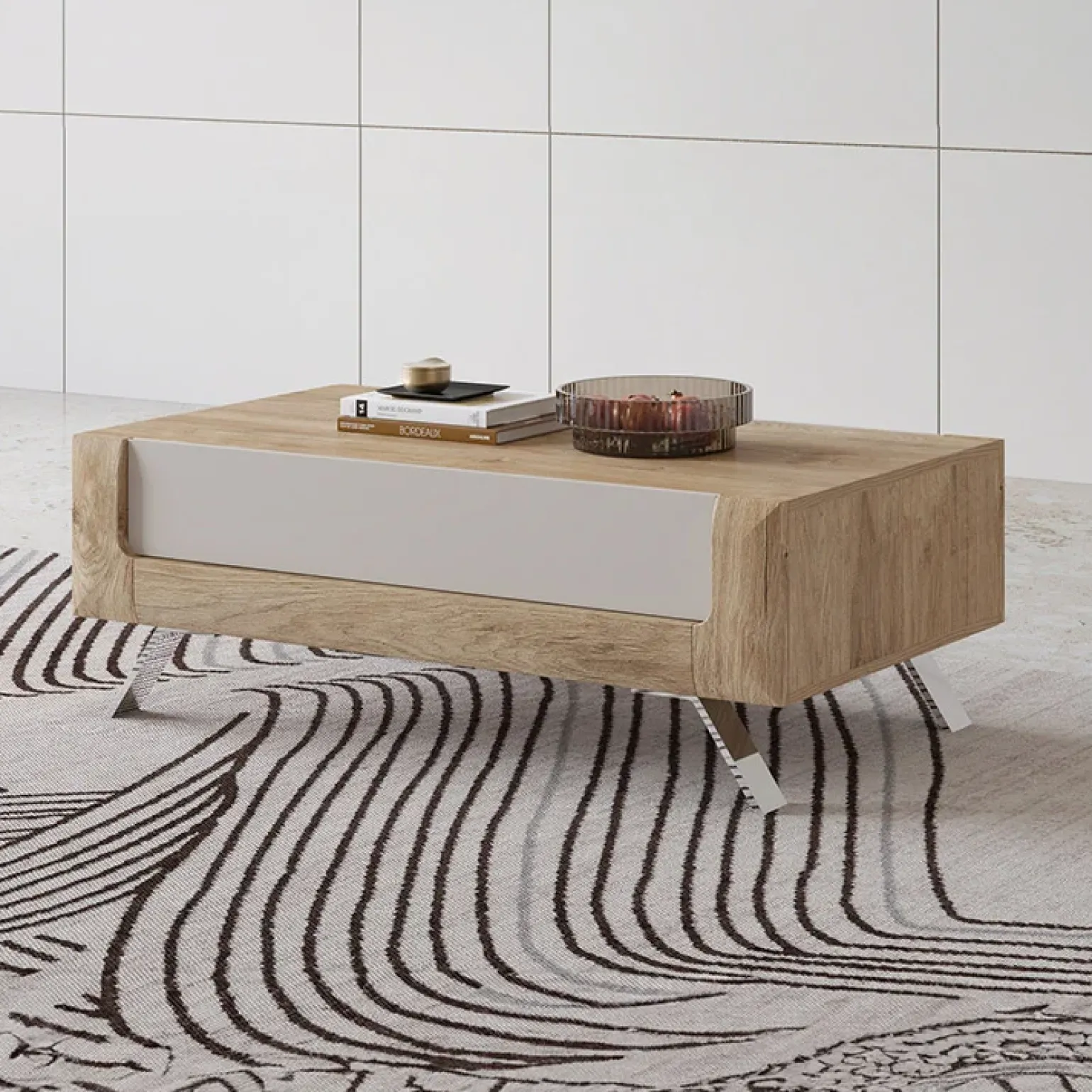 Tavolino 110x65cm da salotto 1 cassetto rovere tortora lucido Jumbo