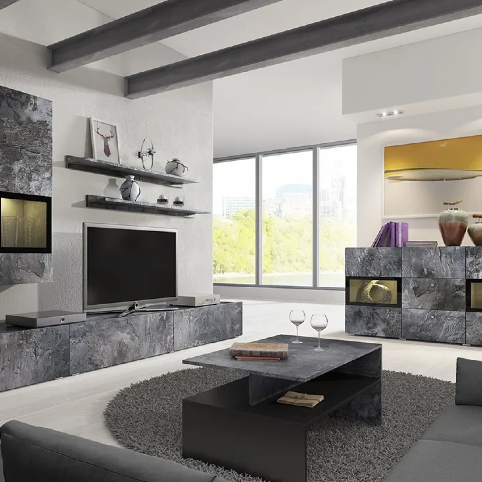 Tavolino 100x45cm da salotto design ossido e nero Emotion Gihome®