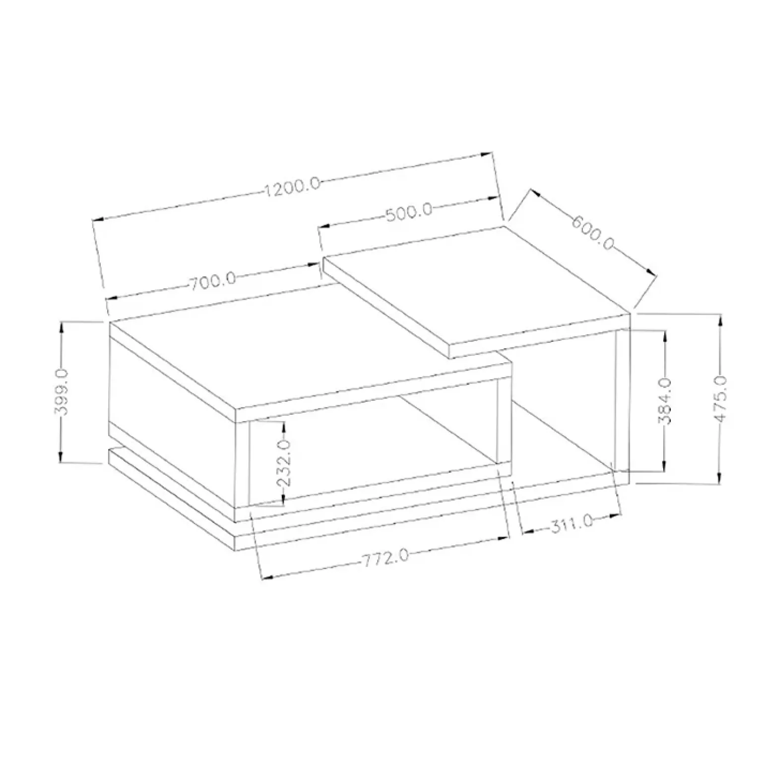 Tavolino 120x60cm da salotto design rovere antracite Megan Gihome®