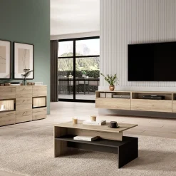 Tavolino 100x45cm da salotto design rovere e nero Emotion Gihome®