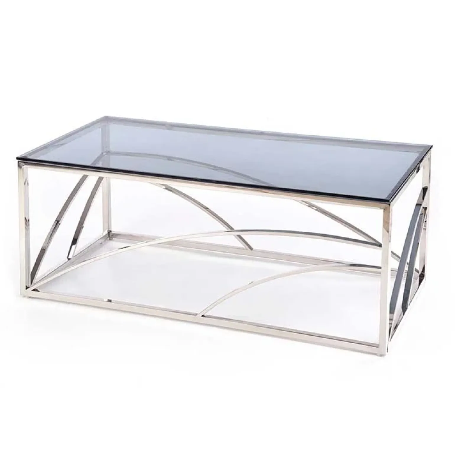 Tavolino 120x60cm da salotto vetro acciaio cromato Cuvel Silver