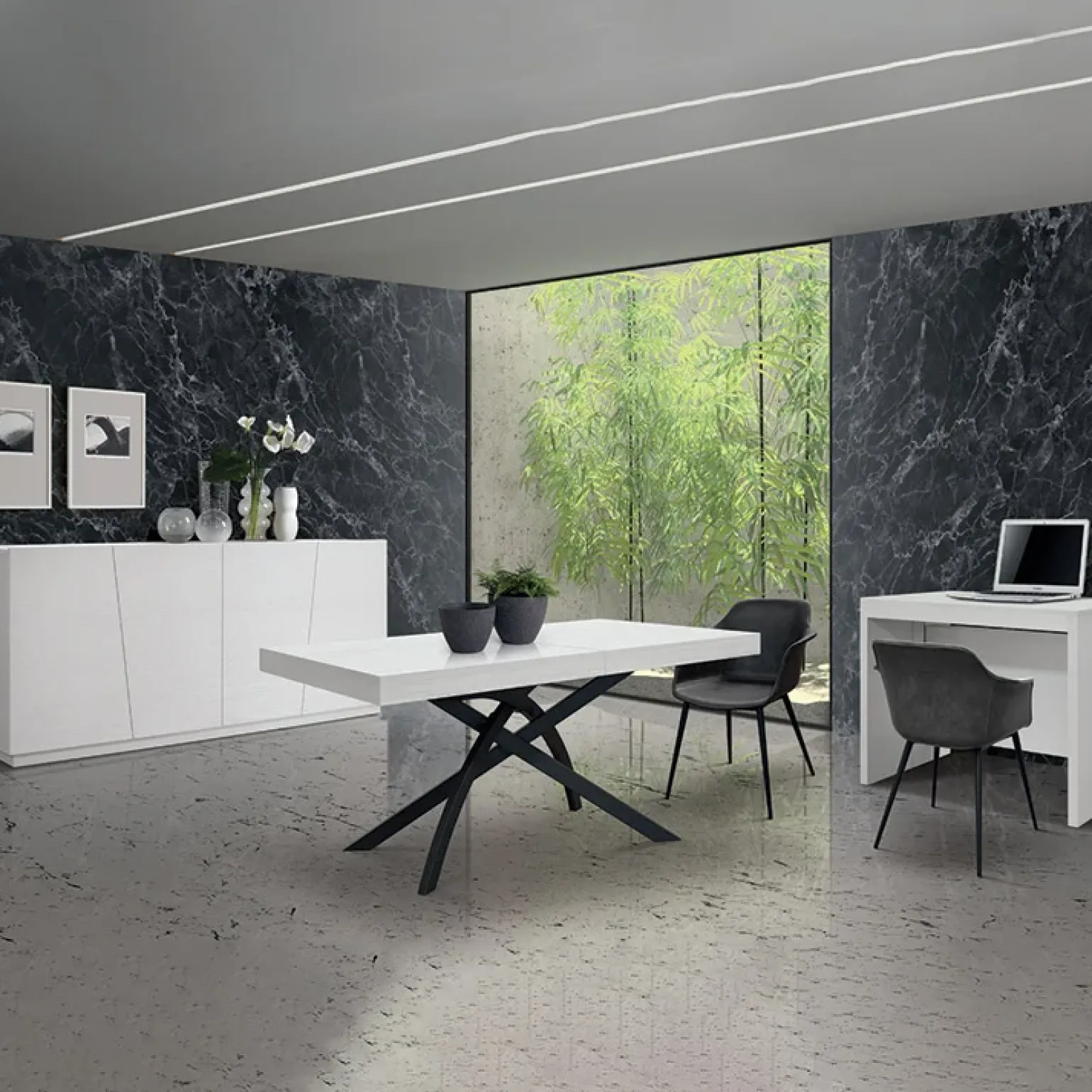 Tavolo 160/240 cm allungabile bianco frassinato metallo Otab