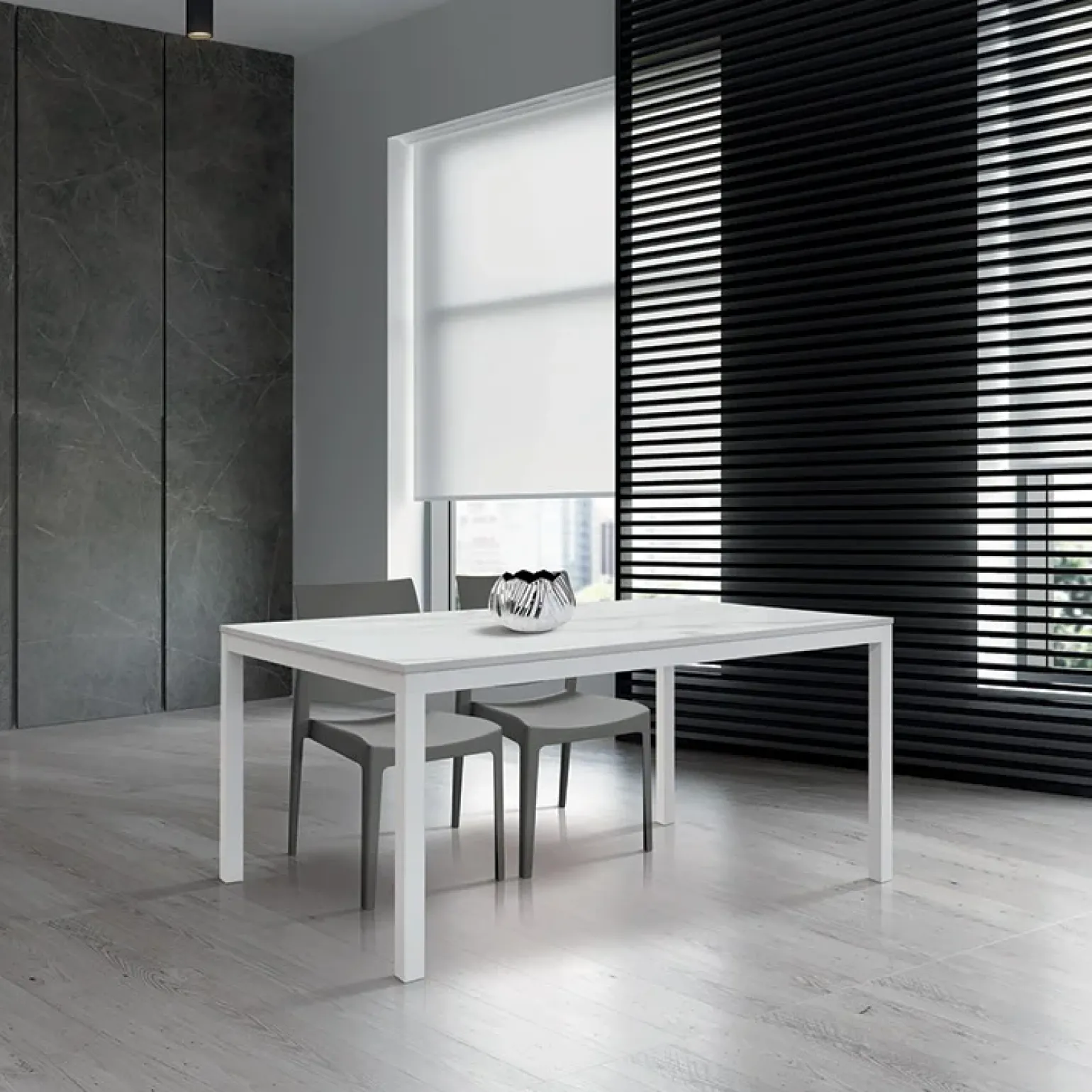 Tavolo 110/160 cm allungabile effetto marmo bianco metallo bianco Larkin