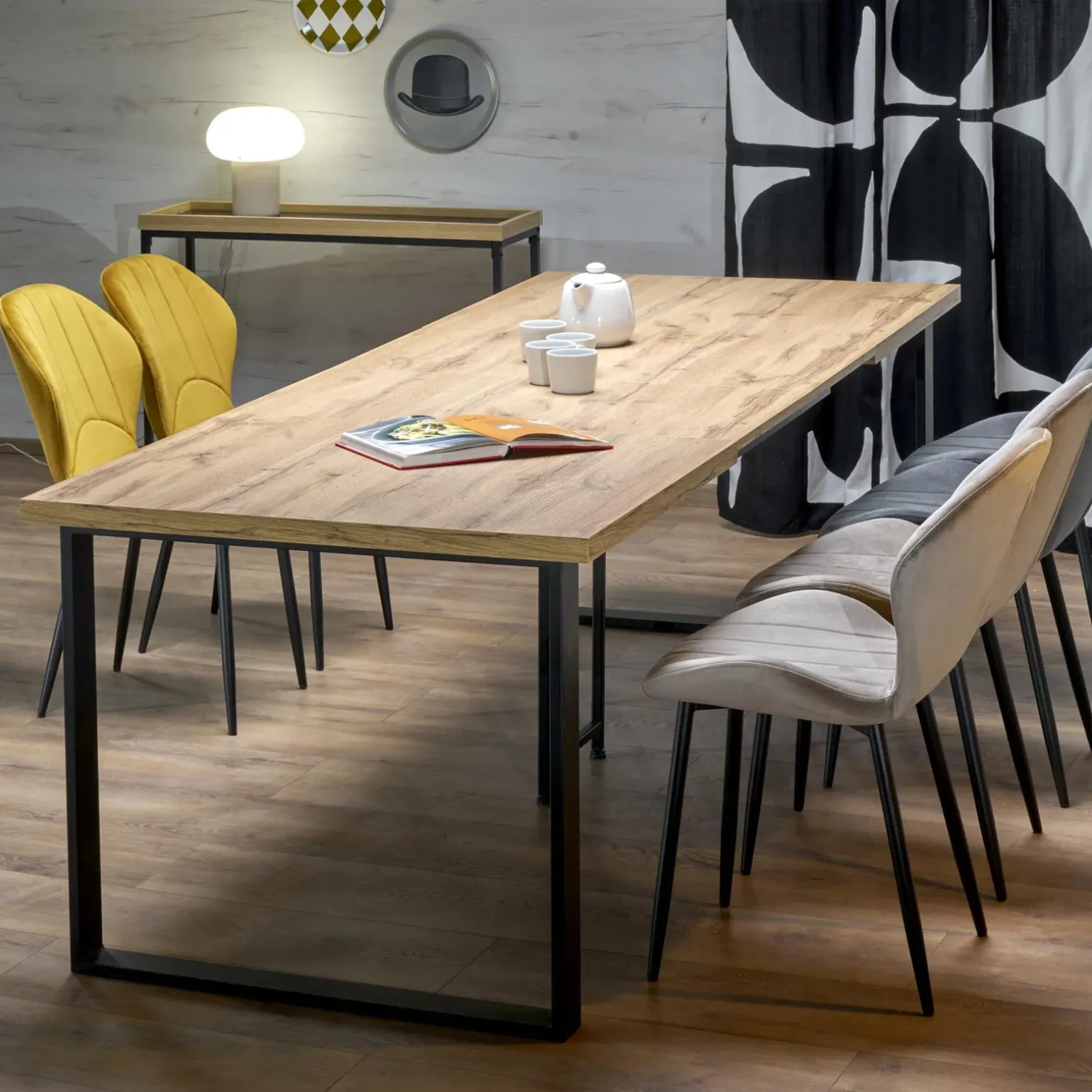 Tavolo allungabile 160/310cm da pranzo industrial rovere wotan nero Think